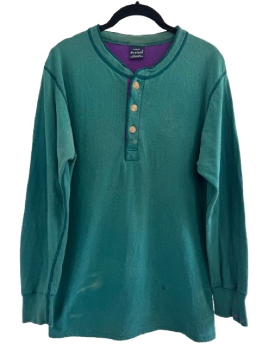 Vintage 1970s Duofold Two Layer Fabric Long Sleeve Shirt Green Purple Distressed